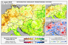 Dopady na vegetaci - Evropa - 11. srpen 2019