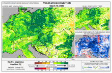 Dopady na vegetaci - Evropa - 15. březen 2020