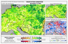 Dopady na vegetaci - Evropa - 15. listopad 2020